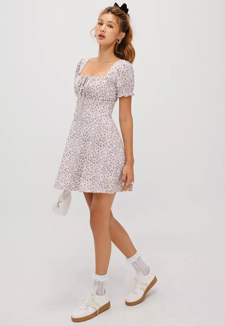 Square Neck Floral Mini Dress