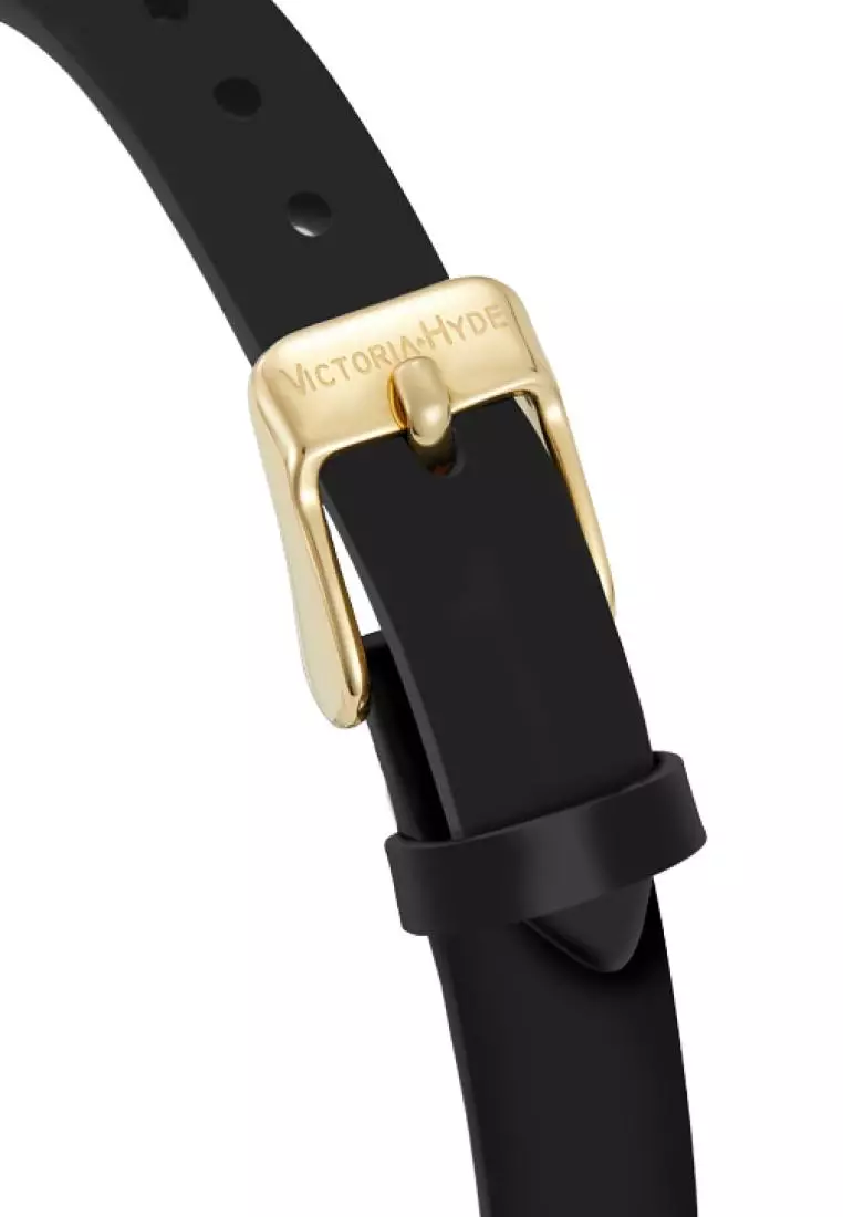 Hampton 22×28 mm女士手錶 黑色珍珠母貝錶盤 優雅方形手錶 配黑色真皮錶帶-黑色