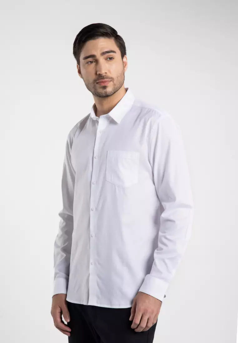 MOC - Kemeja Polos Pria Lengan Panjang Nicola - White