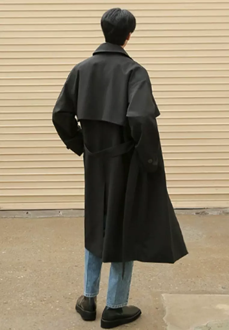 Fashion men's double breasted mid length trench coat CA091922BK