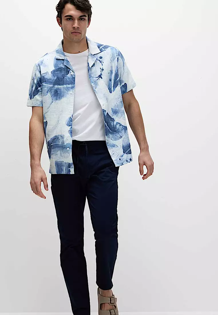 Cotton Rich Short Sleeve Cuban Collar Shirt