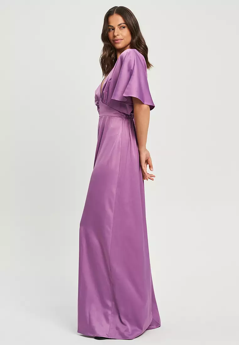 Purple maxi dress hot sale with sleeves