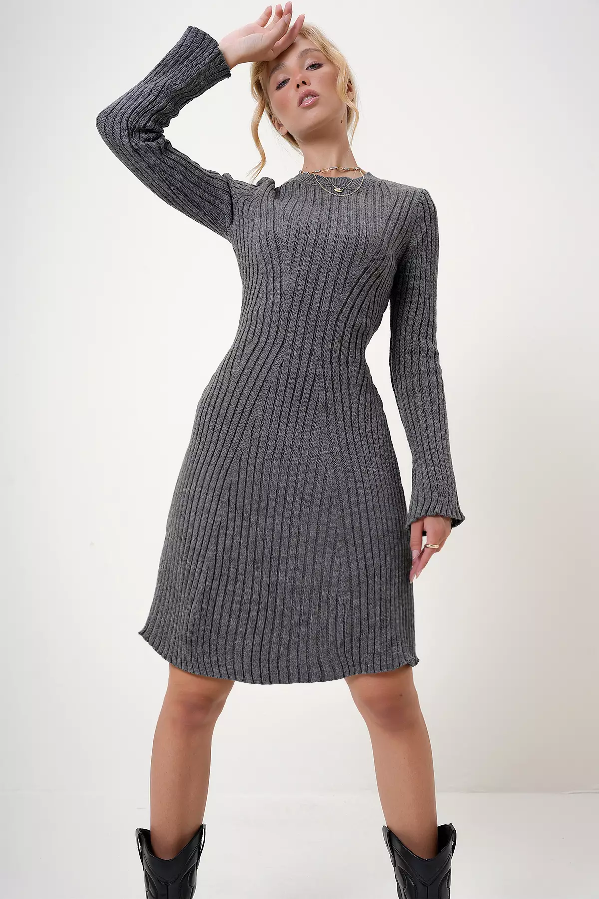 Vestito Midi Donna In Maglia Aderente - Girocollo, Bodycon, 100% Acrilico, Casual Ed Elegante - Foto 10