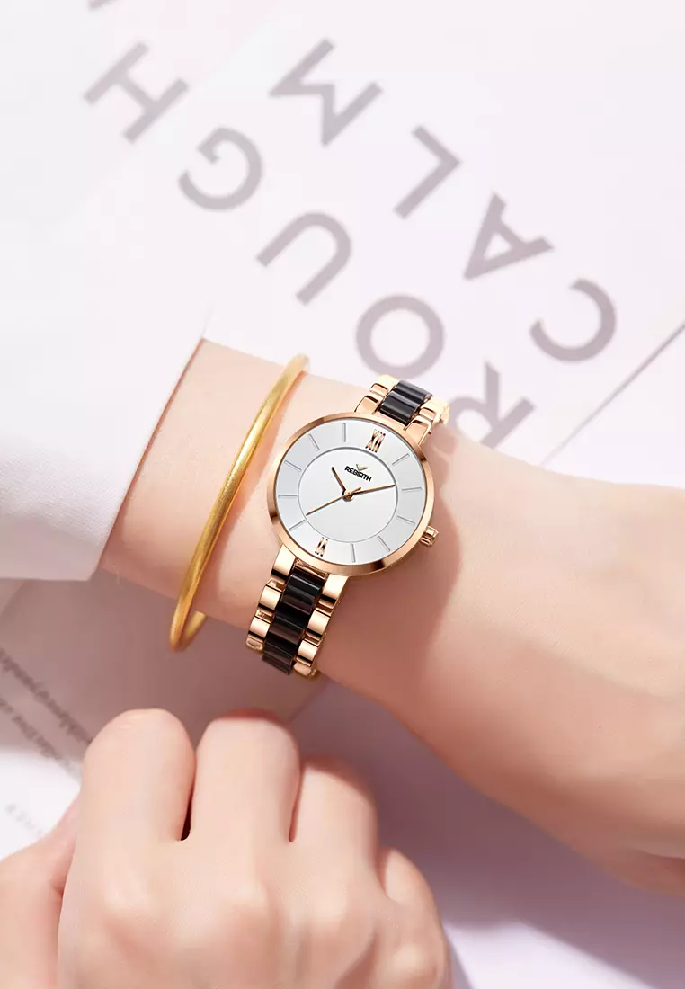 Jam Tangan Wanita Anti Air Original Korea Elegan Kuarsa Tali Keramik Jam Tangan Cewek blackwhite