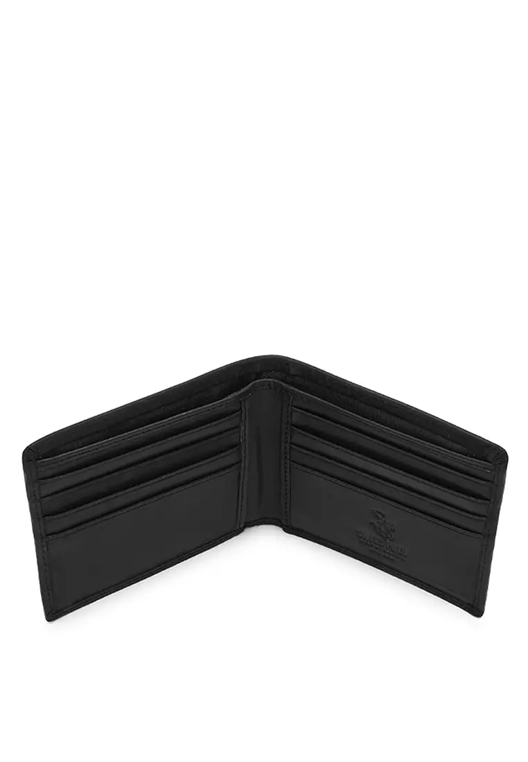 Leather RFID Bi-Fold Short Wallet - Black