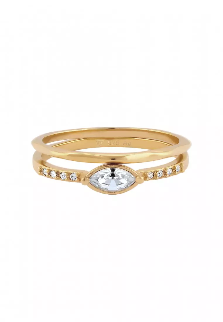 Cincin Perhiasan Perak 925 Wanita Square Set dengan Crystals Gold Plated