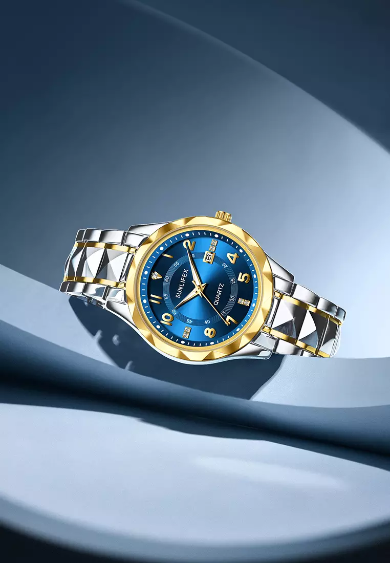 Jam Tangan Pria 3268-2 Bercahaya Kalender Kasual Jam Tangan Cowok Kuarsa Original silverblue