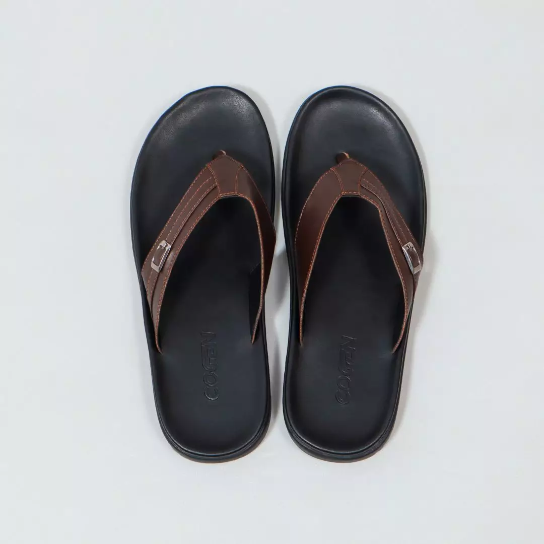 Sandal Pria Cogen  Sendal Jepit Kulit Classic Brown + Feel Nufort