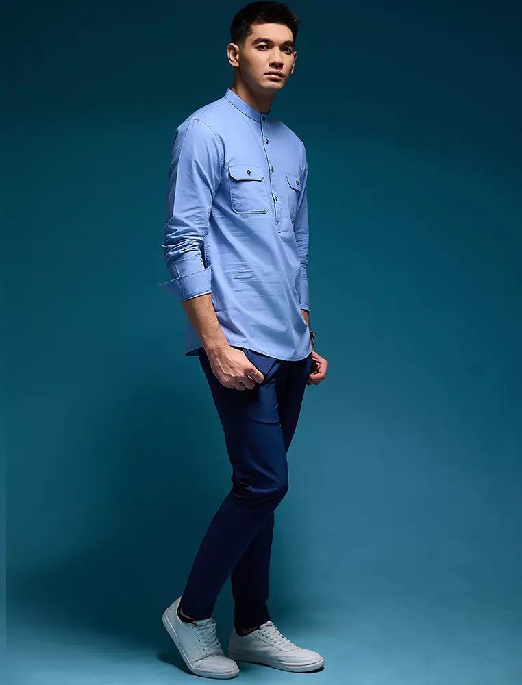 Kemeja koko Collarless shirt OXCON GHAISAN Blue Denim