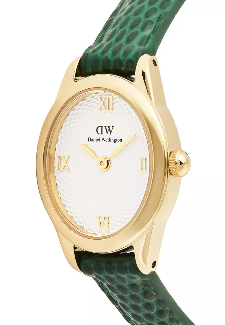 Ophelia Mini Green Lizard White Guilloché Gold - Women Watch Stainless Steel Leather Strap watch DW Official Authentic Original