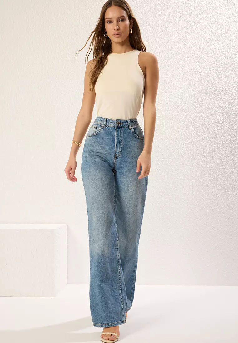 Blue High Waist Wide Leg Jeans TWOSS25JE00172