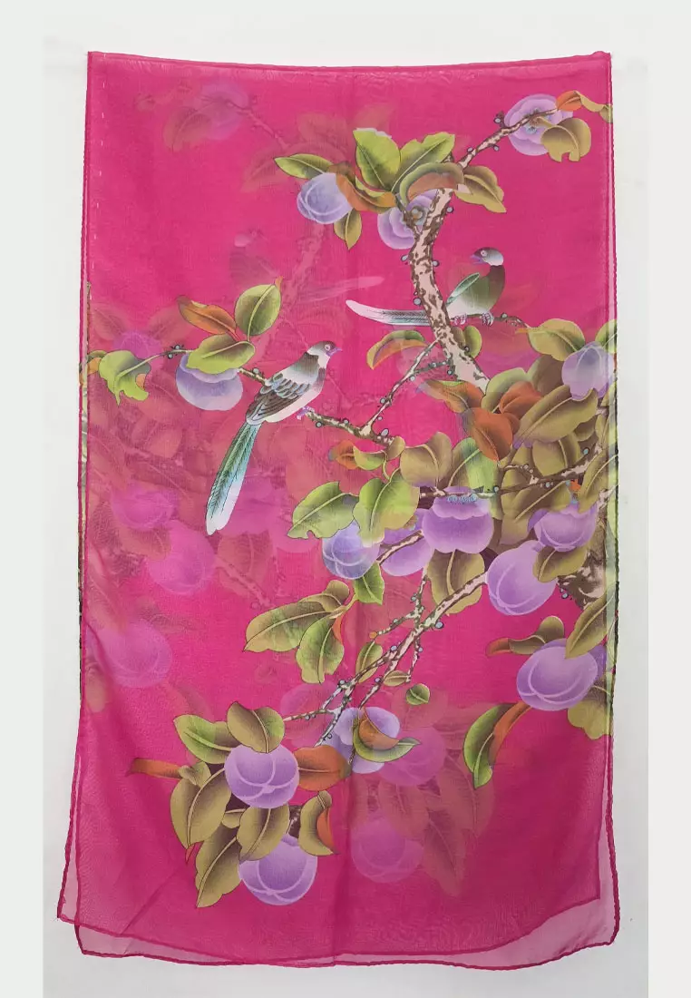 Aksesoris Wanita Magpie Silk-Feel Scarf Magenta