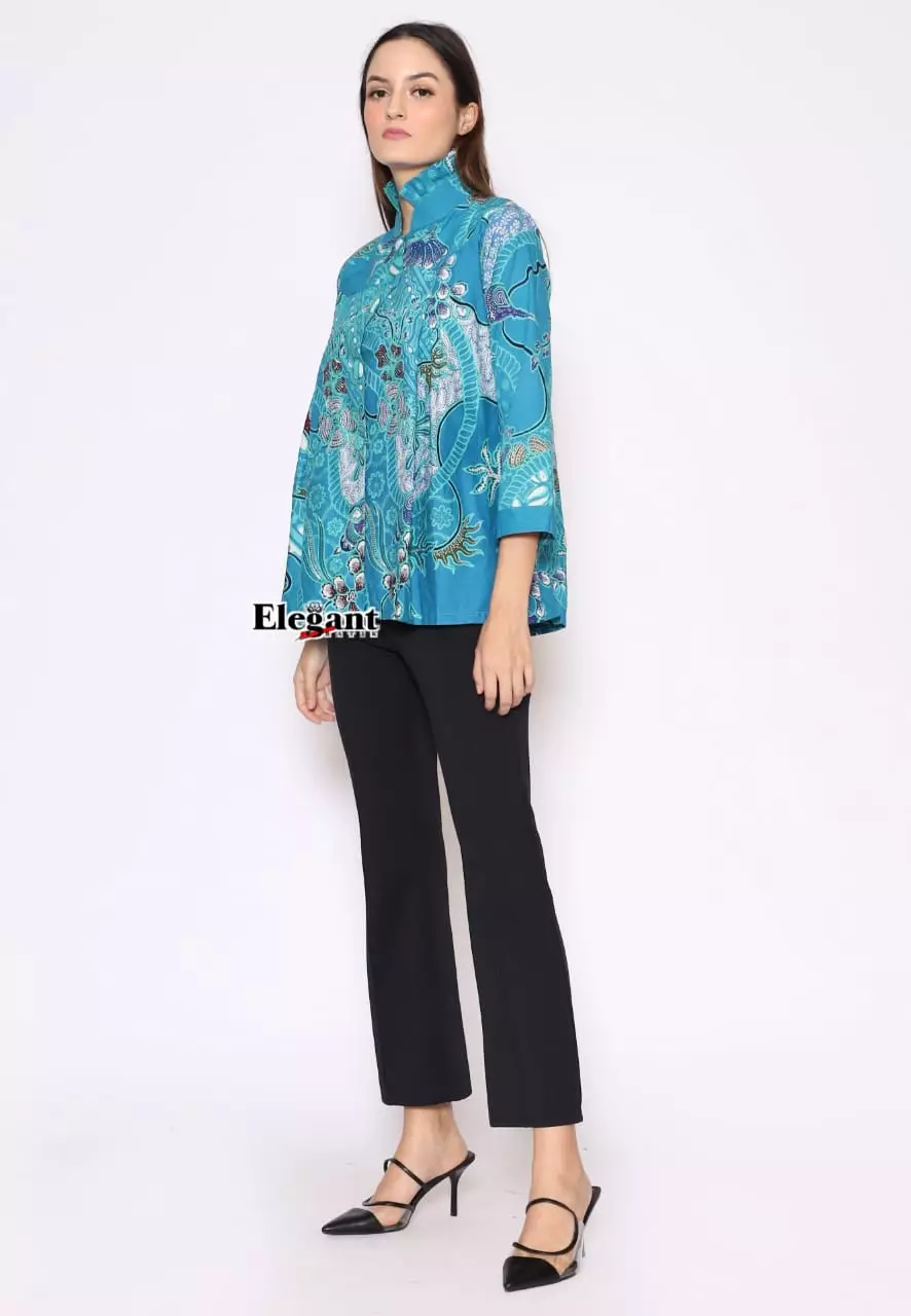 Blouse Batik Sablon Malam Kancing Waheswara Premium Slimfit Elegant
