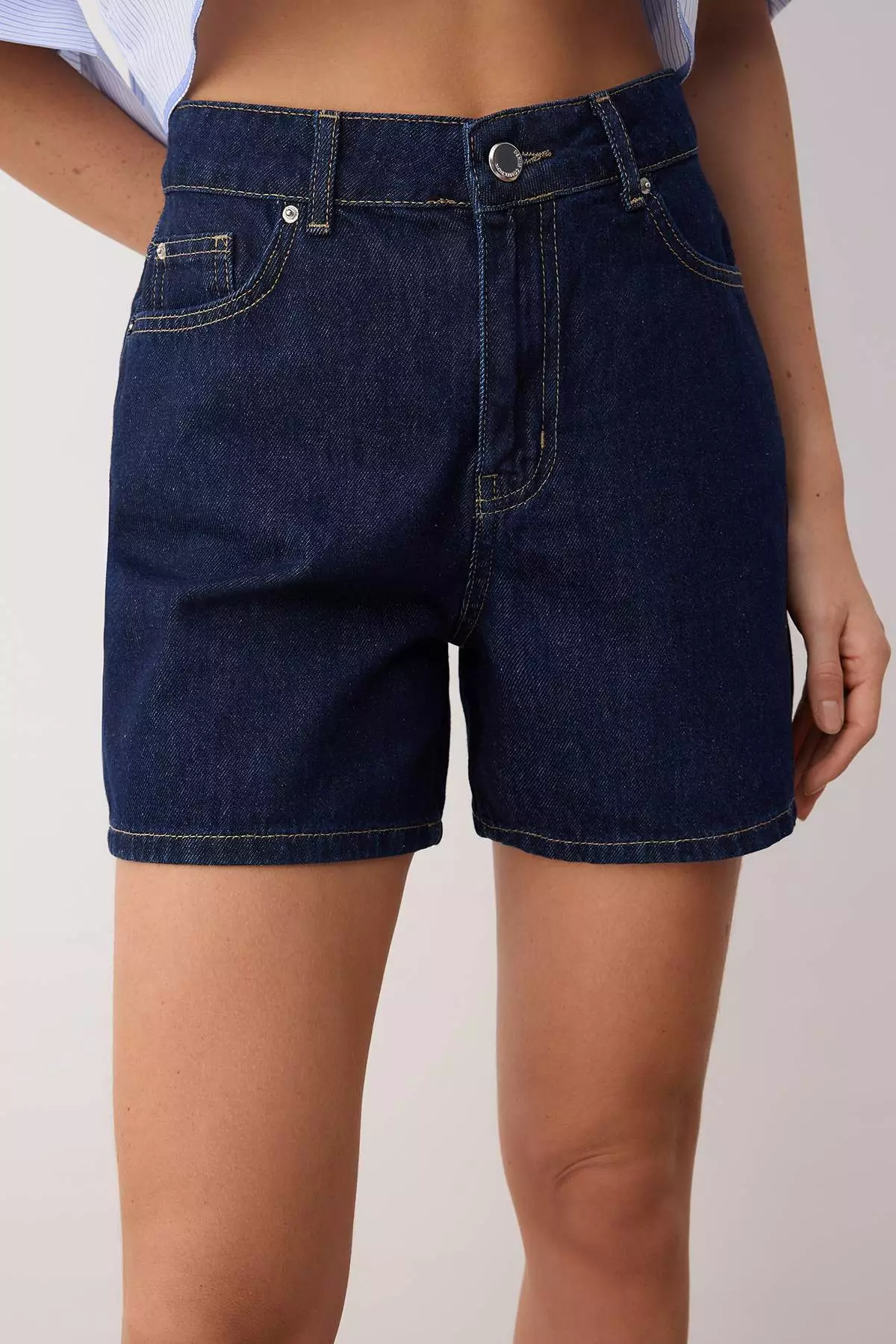 Dark Blue High Waist City Boy Denim Shorts Twoss25Sr00172