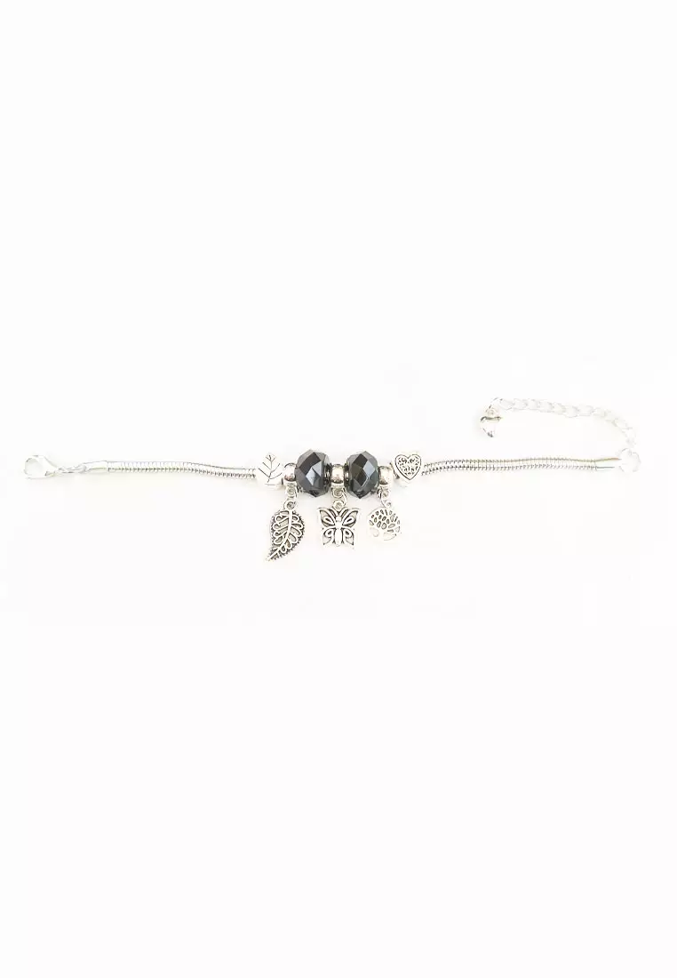 Accessories Wanita Butterfly Onyx Pomora Charm Bracelet Gelang Wanita Silver & Black