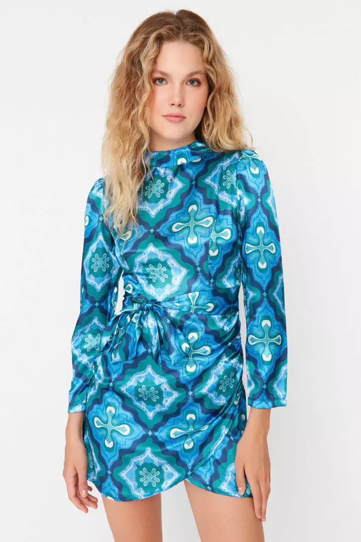 Trendyol Patterned Satin Dress 2024 Buy Trendyol Online ZALORA