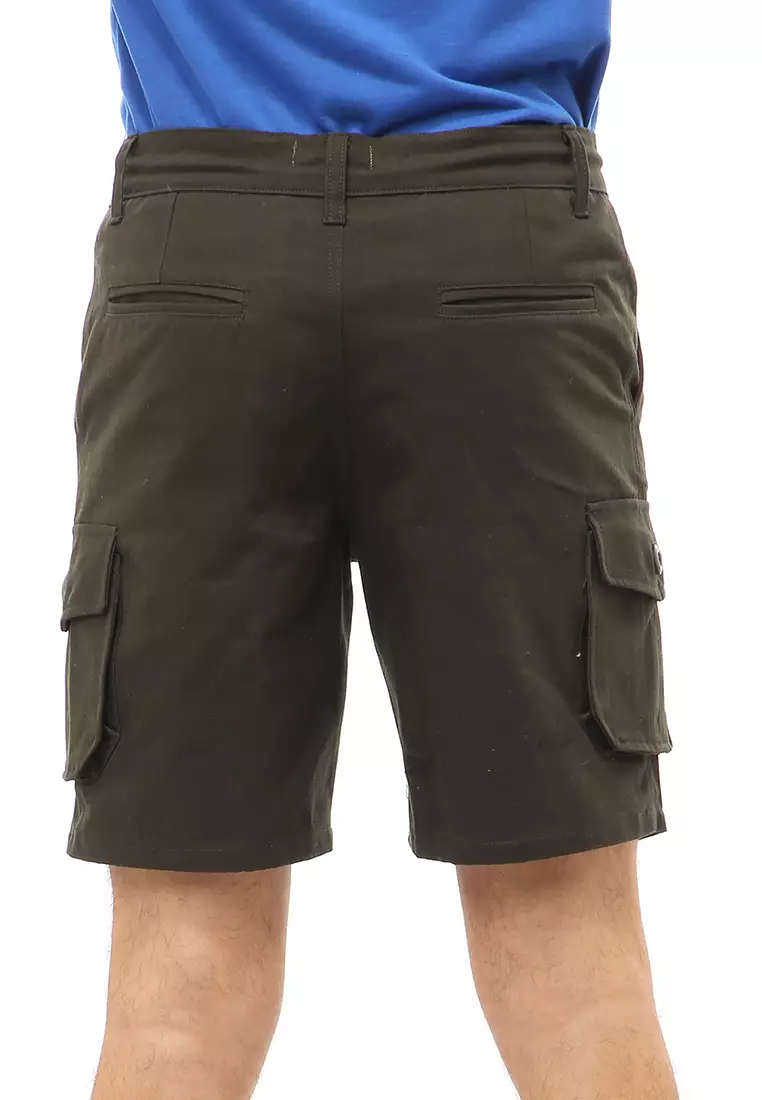 Rishham Short Pants Celana Cargo Pendek Kasual Pria Material Cotton Twill ORIGINAL - Army