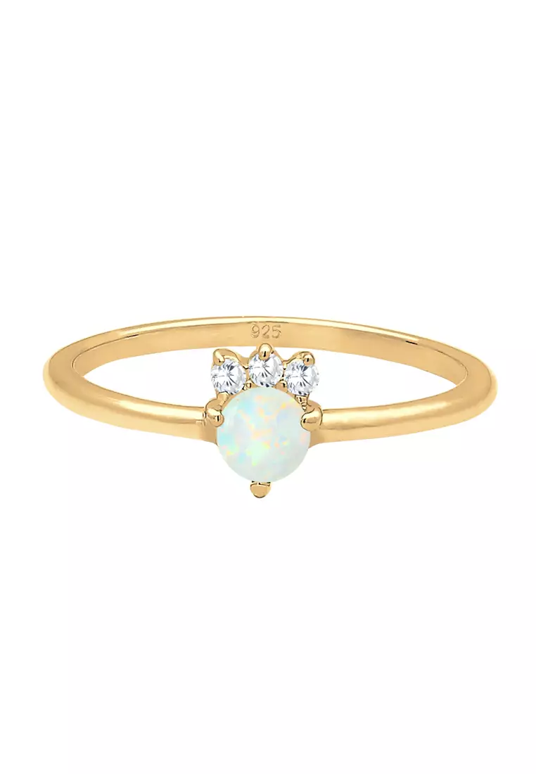 Ring Vintage Opal Zirconia Stone Gold Plated