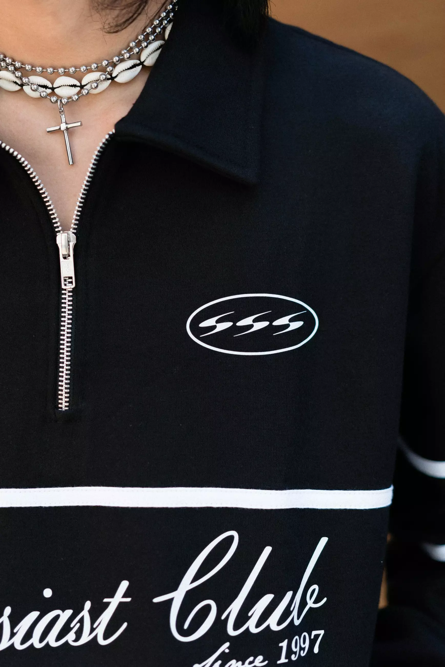 OOTDSUPPLY Halfzip Enthusiast Club Double Line Black | Sweatshirt Pria & Wanita HZDL001