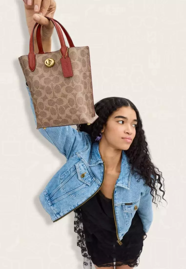 Coach Willow Tote 16 In Signature Canvas Tan Rust