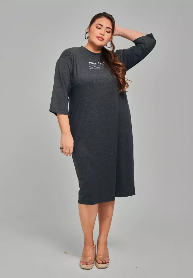 Buy CURVA FABULOUS Smooth Cotton T Shirt Dress Positivity Online