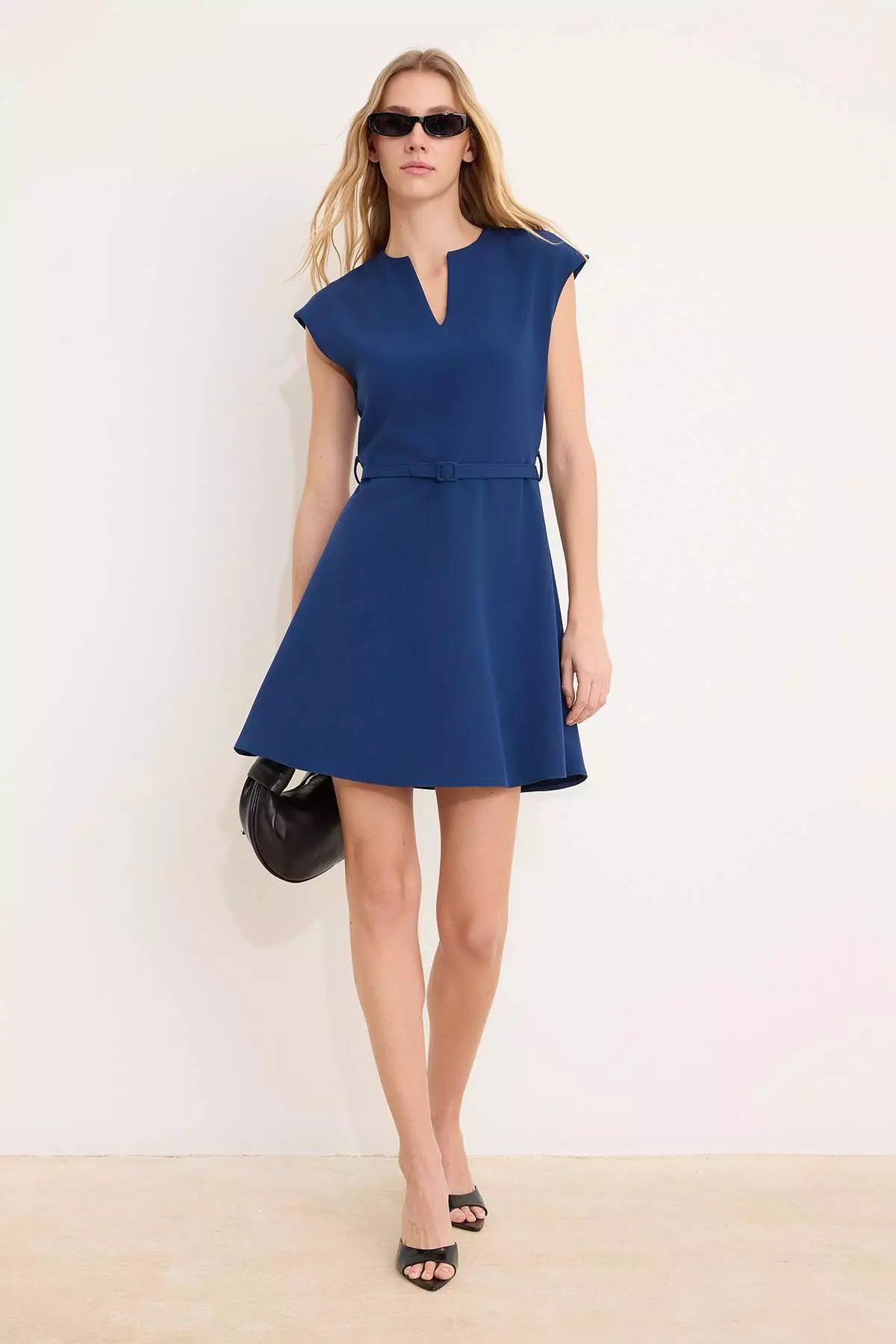 Petrol Belt Li Skirt Flared From The Waist Mini Stretchy Woven Dress Twoss26El294