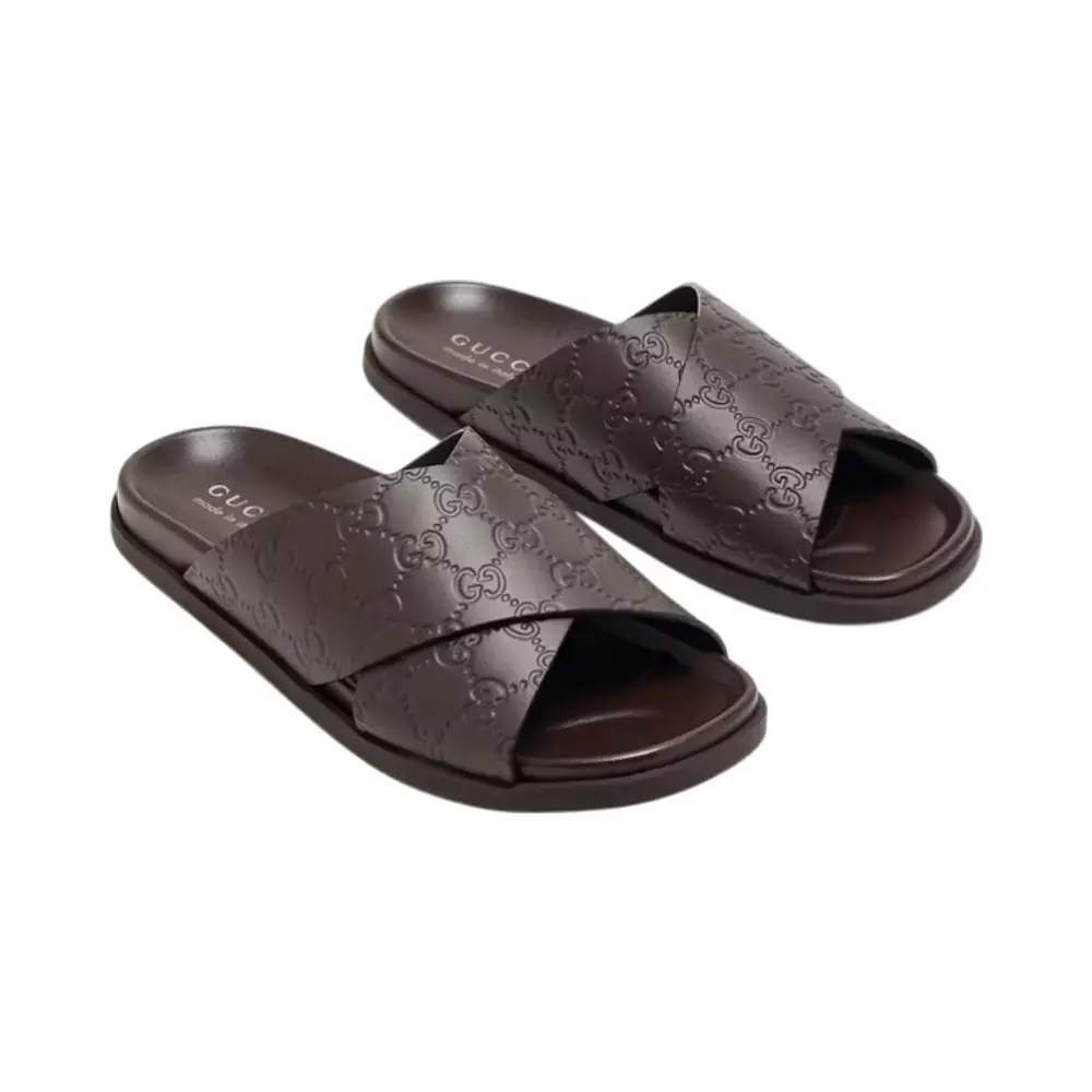 GG Embossed Slide Sandal Dark Brown