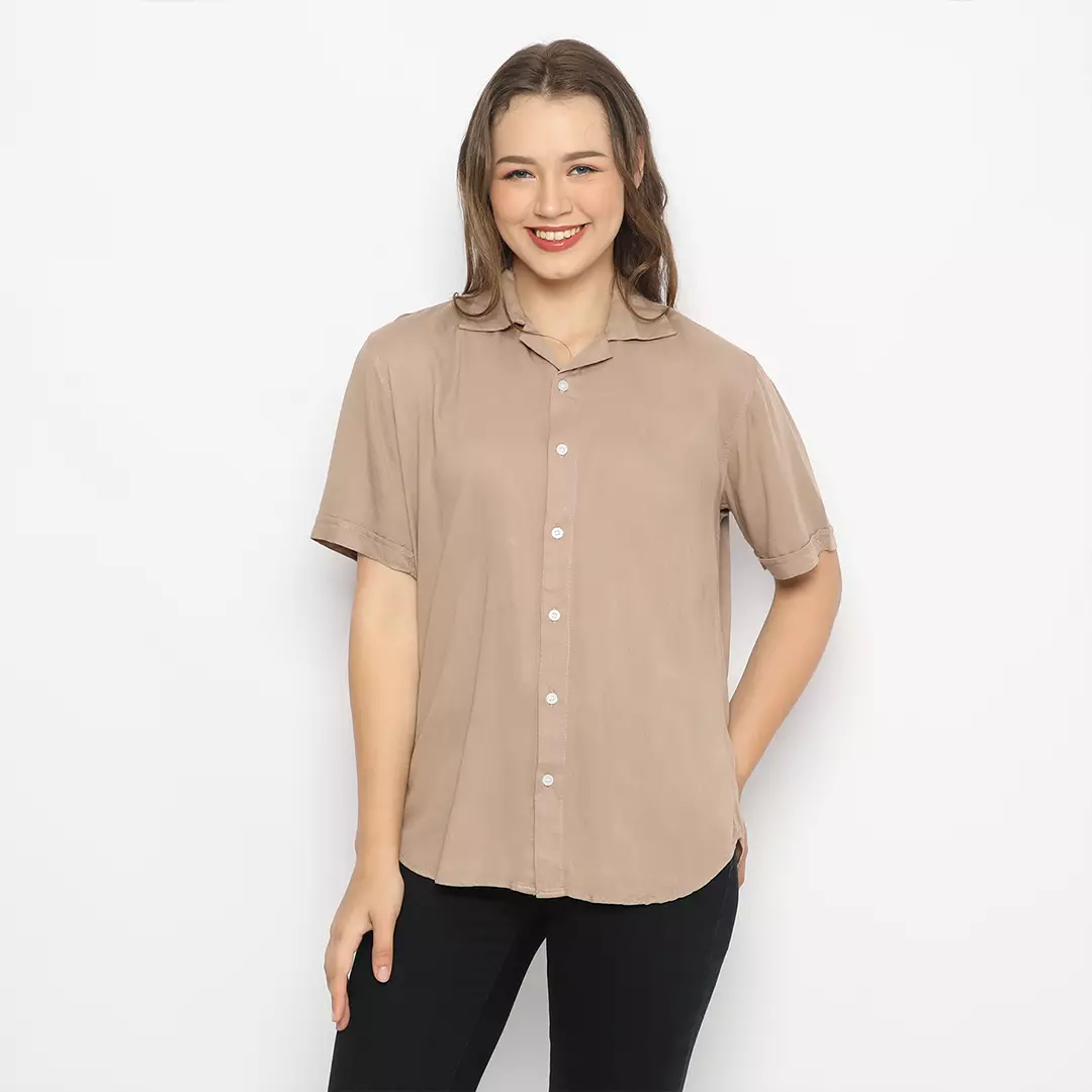 Simple Perfect Kemeja Rayon Polos Lengan Pendek | Kemeja Rayon Unisex Darkgreen Khaki
