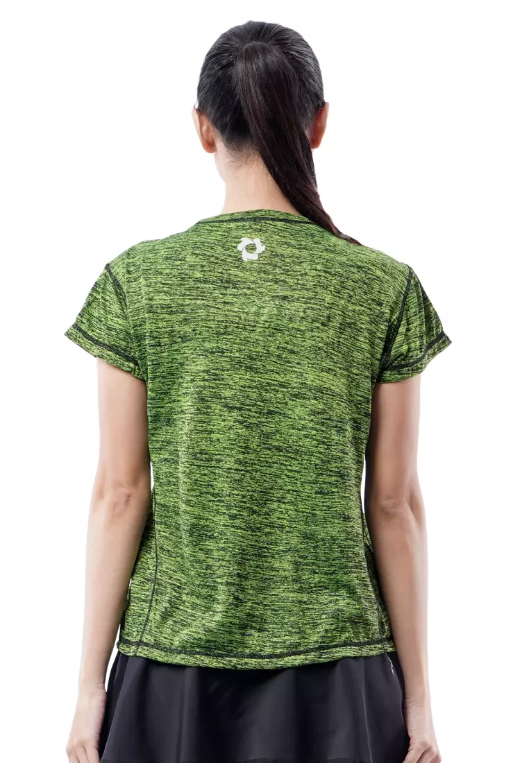 Tiento Baju Kaos Dry Fit Running Sport Women Pakaian Olahraga Gym Lari Senam Wanita Lengan Pendek Two Tone Green Stabilo