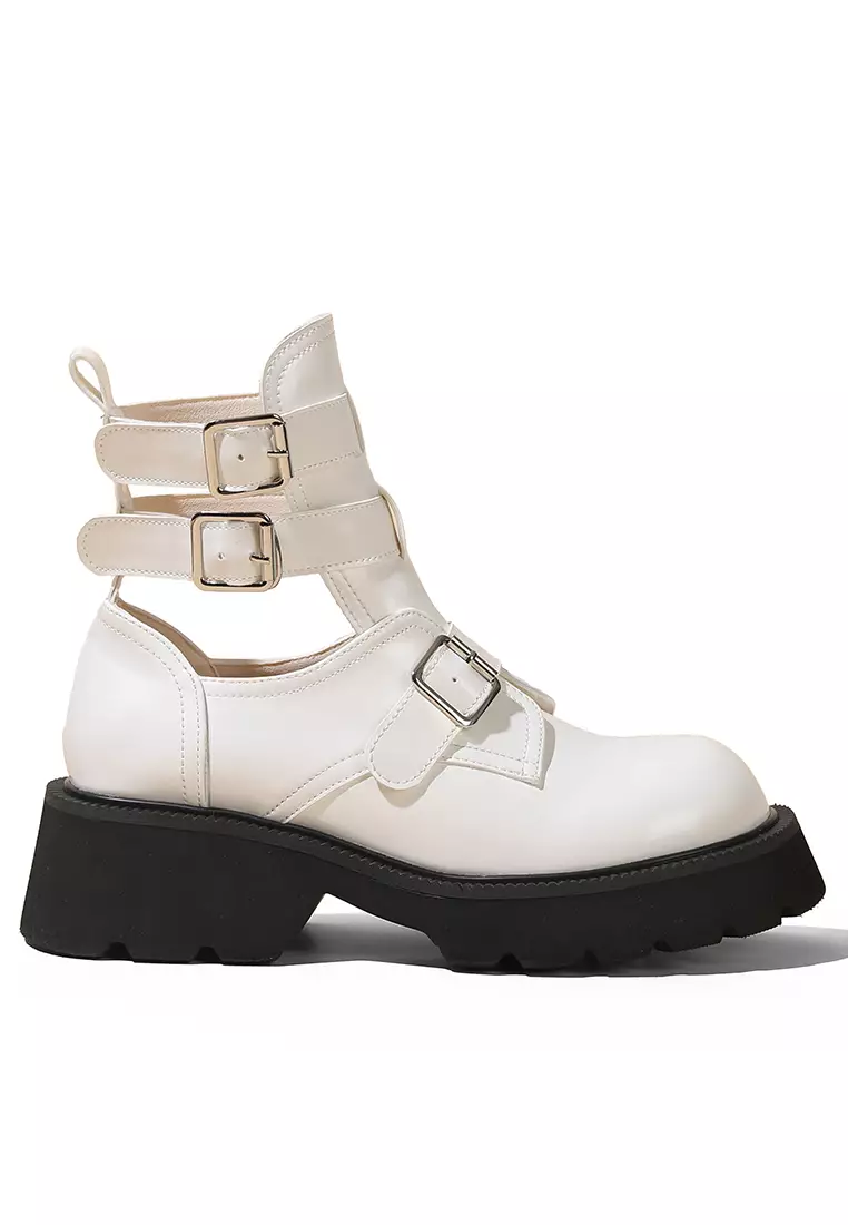 White leather hot sale biker boots