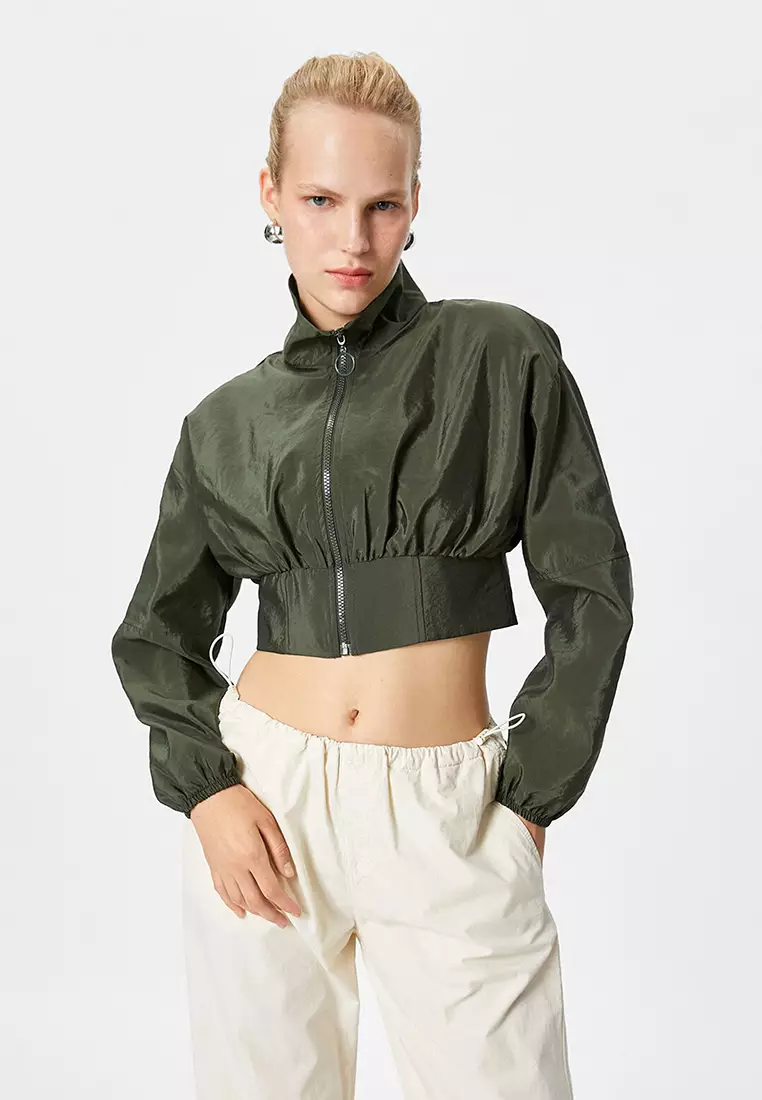 Stand Up Collar Crop Parachute Jacket