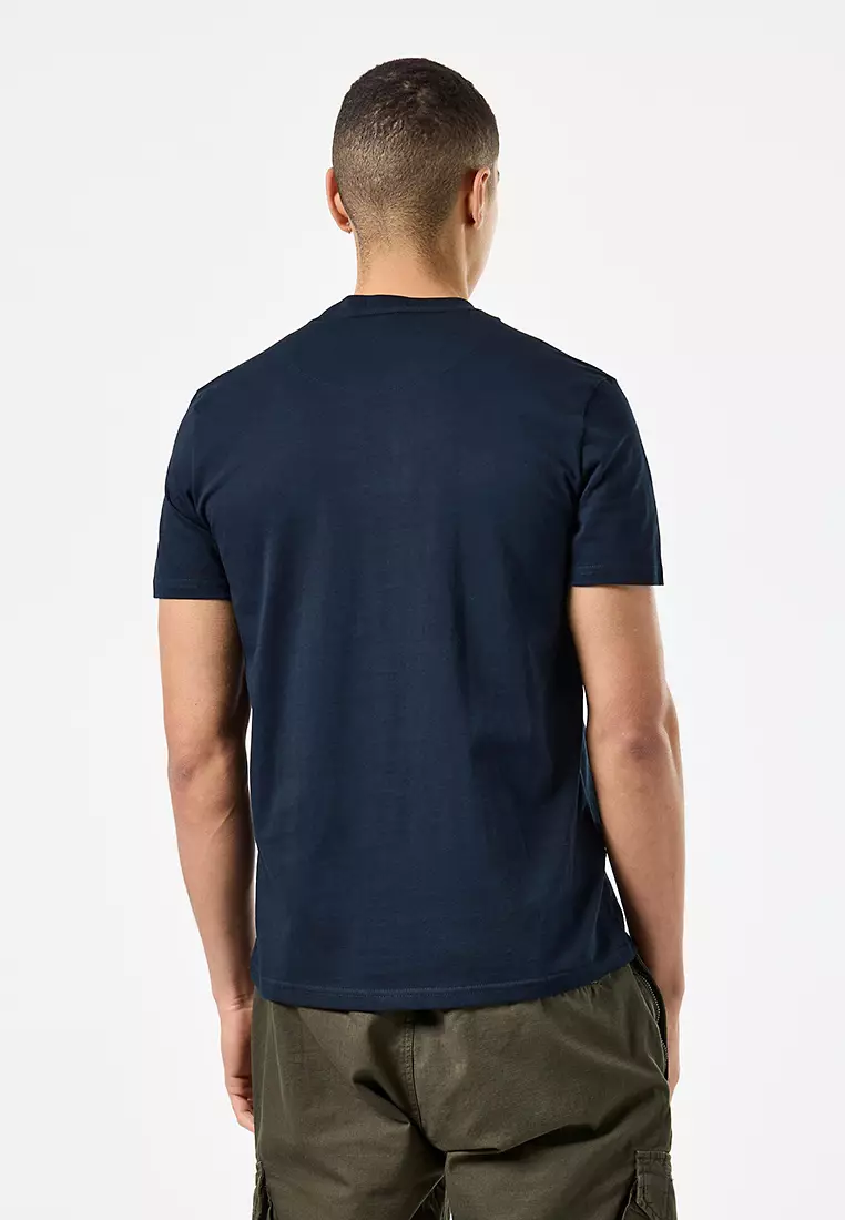 MENS NAVY/MID HOUSE CHECK MANUEL TEE WITH CHECK PIPING