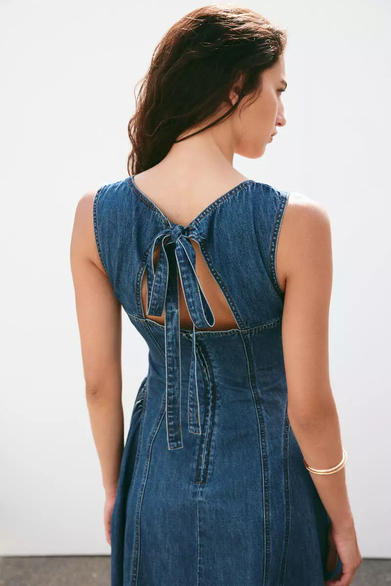 Flared-skirt twill dress