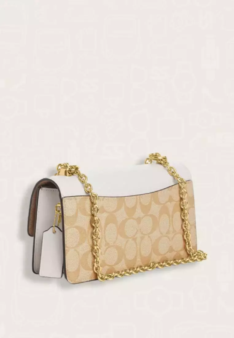 Coach Eliza Flap Crossbody Bag In Signature Canvas Light Khaki Chalk