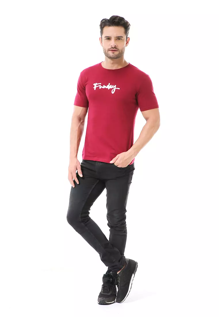 Aisley Atasan Kasual Pria Kaos Motif Funday Lengan Pendek Material Cotton ORIGINAL - Maroon