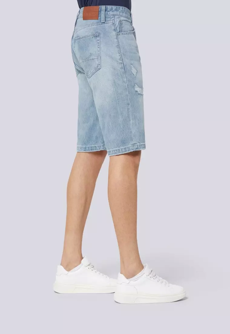 男裝V57靛青漂白牛仔短褲