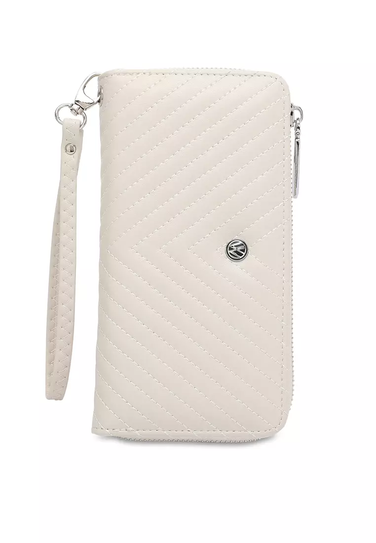 Women s RFID Zipper Leather Long Wallet Purse With Detachable Wrist Strap And Coin Compartment