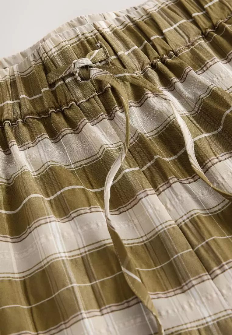 Wide Leg Pull On Check Trousers