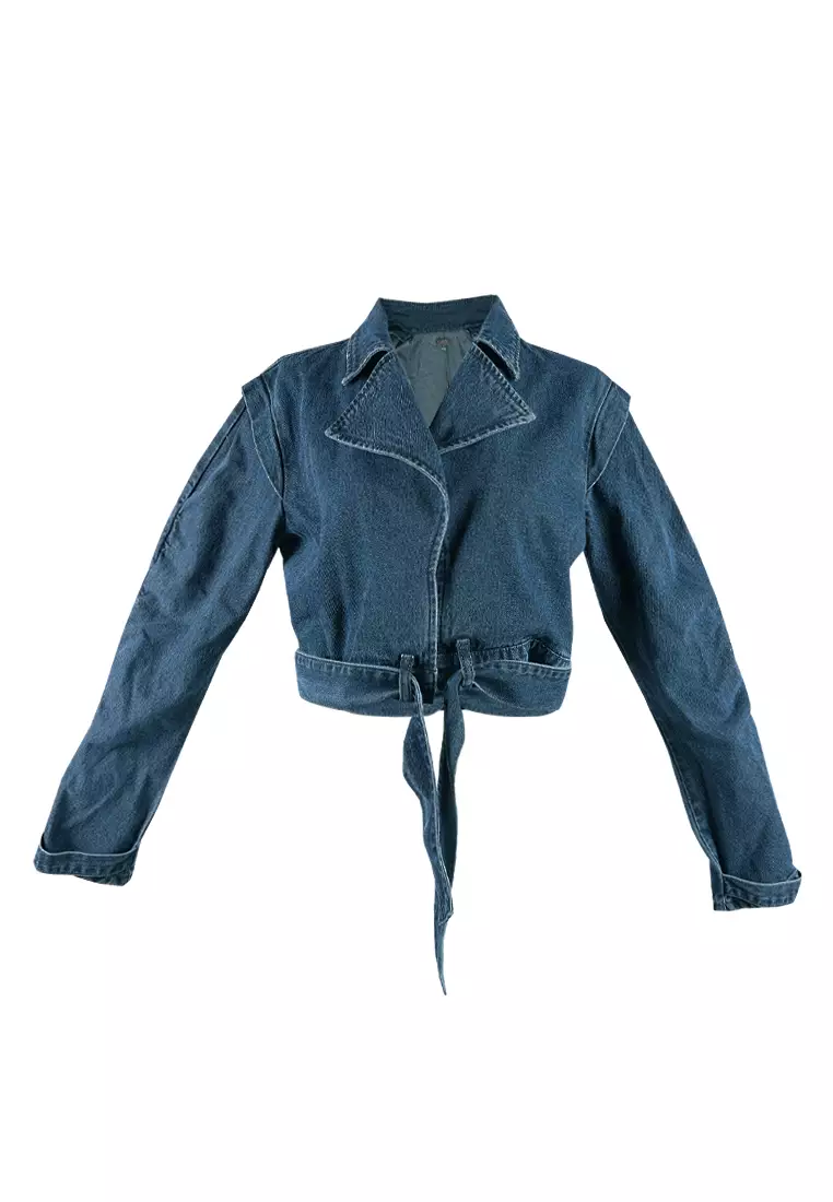 Oh-So-Pretty Knotted Denim Jacket In Mid Navy