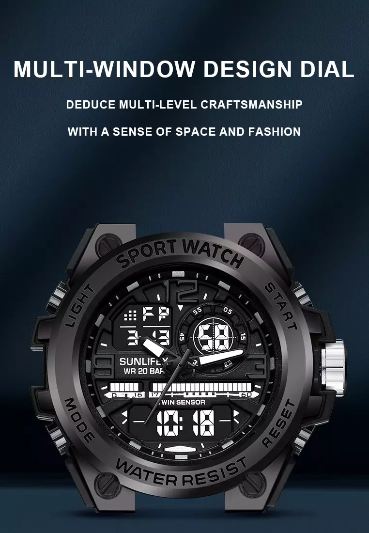 Jam Tangan Pria Digital&Analog Olahraga Multifungsi Tali Silikon Jam Tangan Cowok D003 black