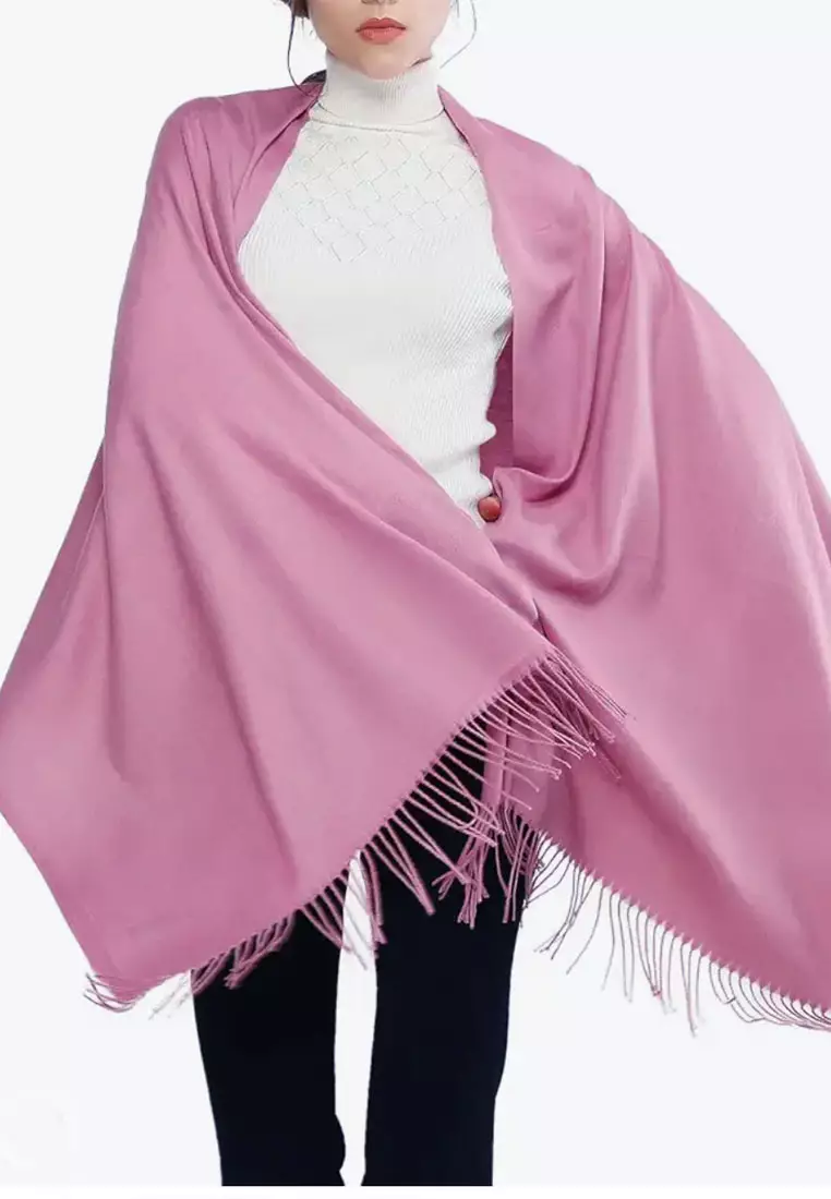 Plain Cashmere Virgin wool Pashmina Syal Wanita Pink Lilac