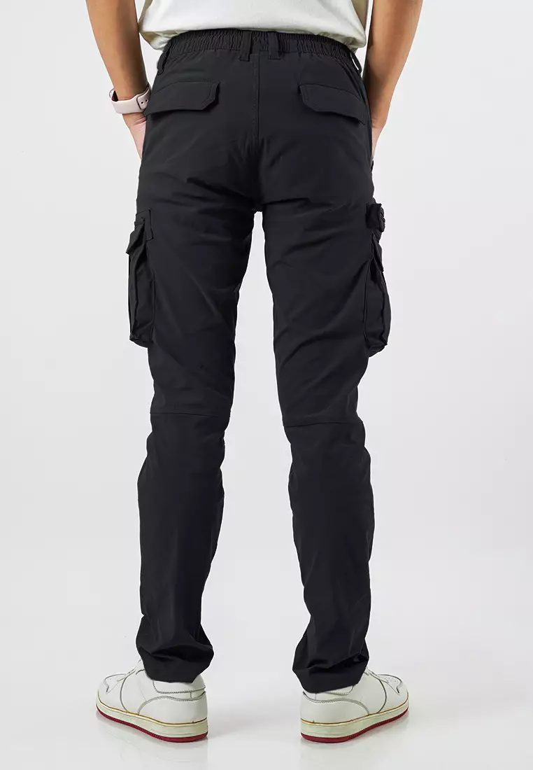 OXCON Celana Cargo Panjang Pria Pinggang Karet Slimfit Sparta Black