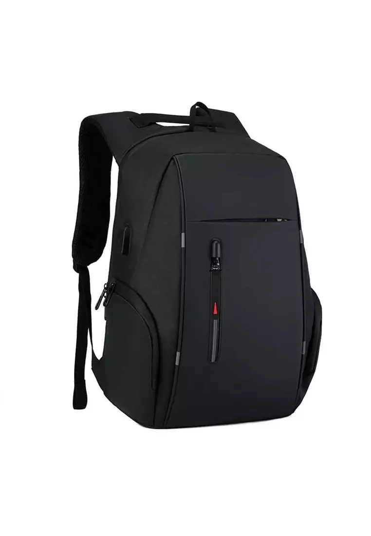 Jenica Tas Ransel Laptop Unisex Backpack With USB Charger Port Large Storage Material Polyester ORIGINAL - Black