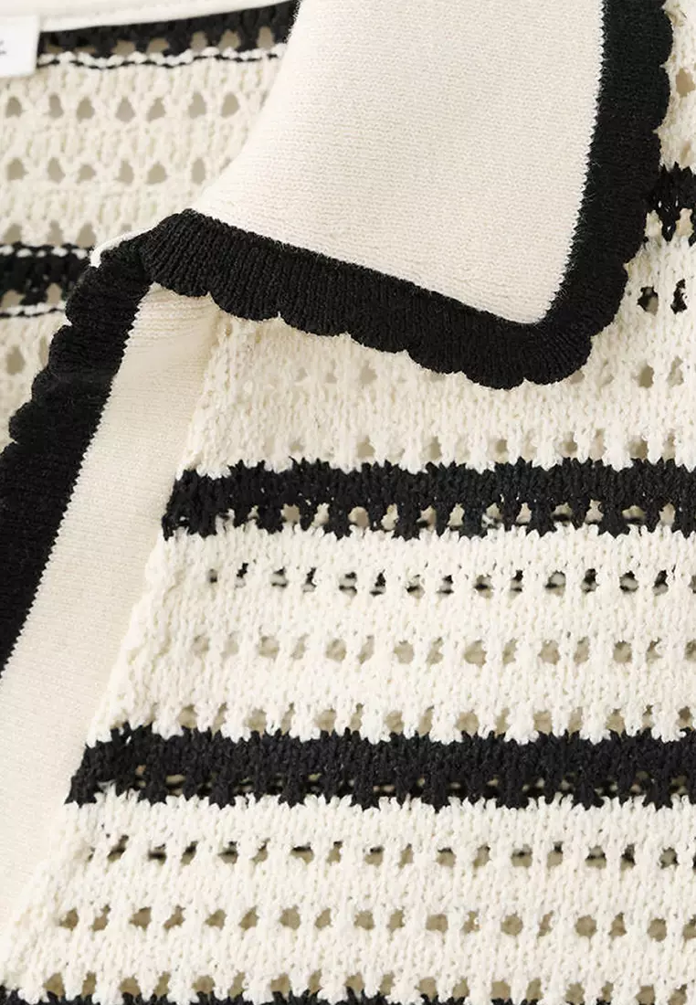 Striped Crochet Polo Shirt