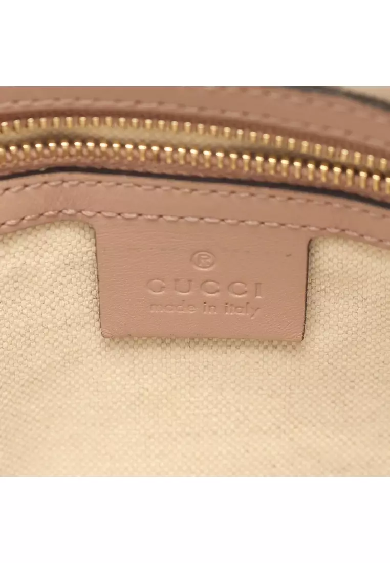 Pre-Loved Gucci webbing line GG canvas 2WAY Handbag mini boston bag canvas leather beige pink beige