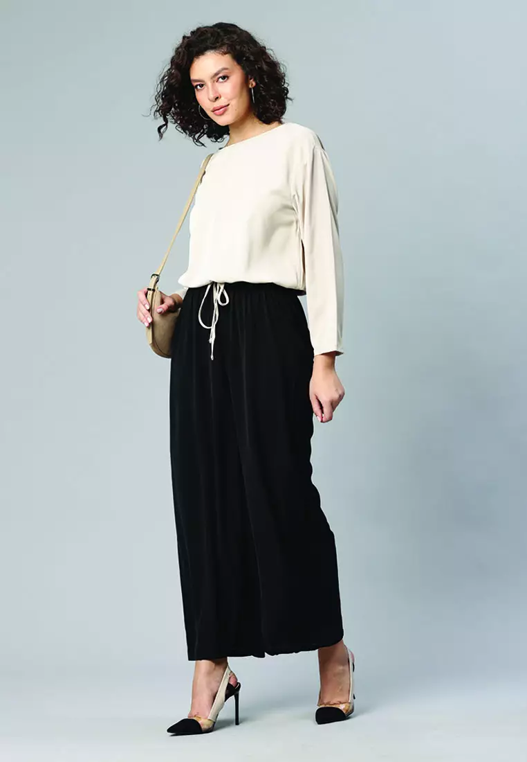 Drawstring Relaxed Top In Beige