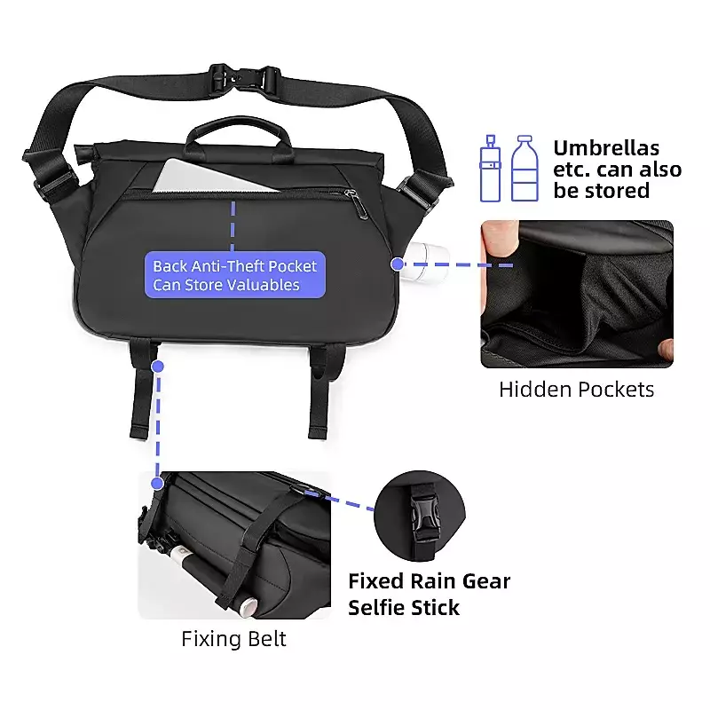 Mark Ryden MR1016 Tas Selempang Pria Crossbody Waist Bag Sling Bag - BLACK