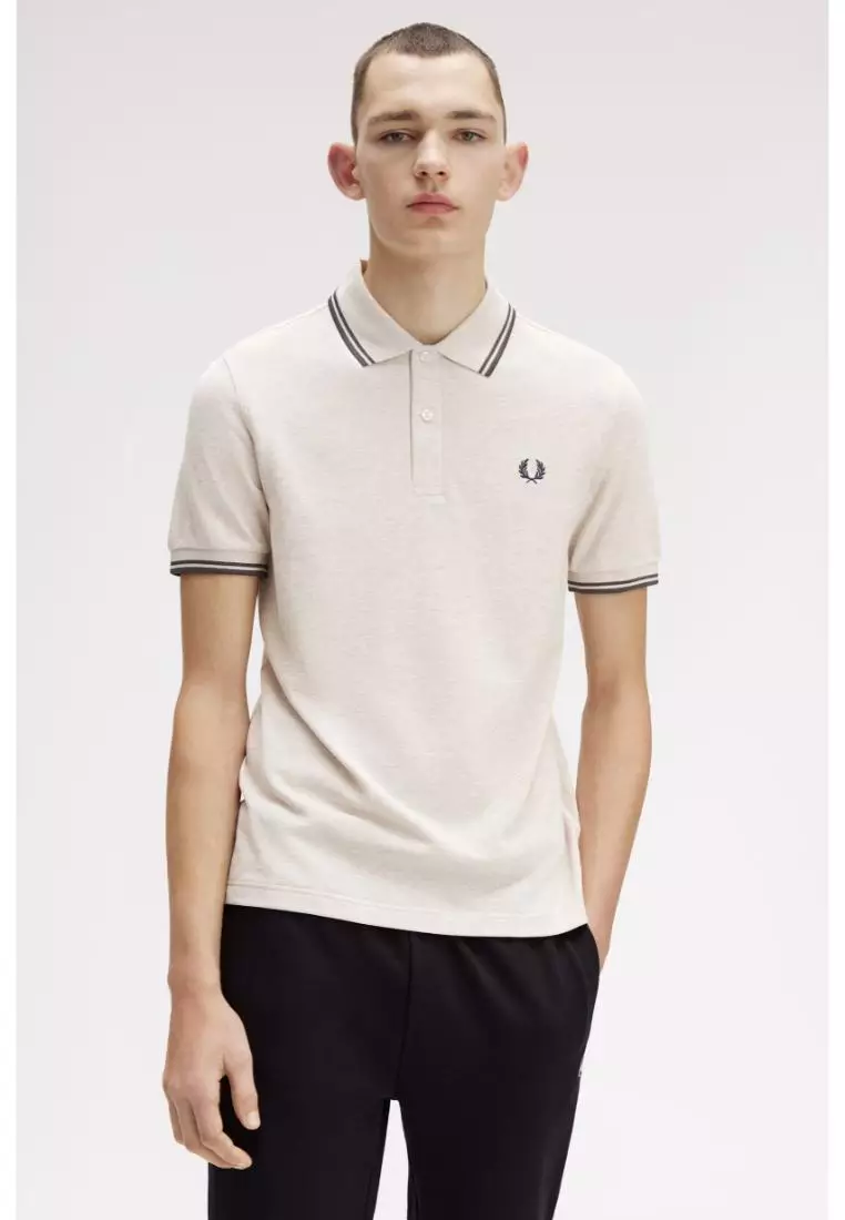 Fred Perry M3600 Twin Tipped Fred Perry Shirt (Porridge Marl / Anchor Grey / Anchor Grey）
