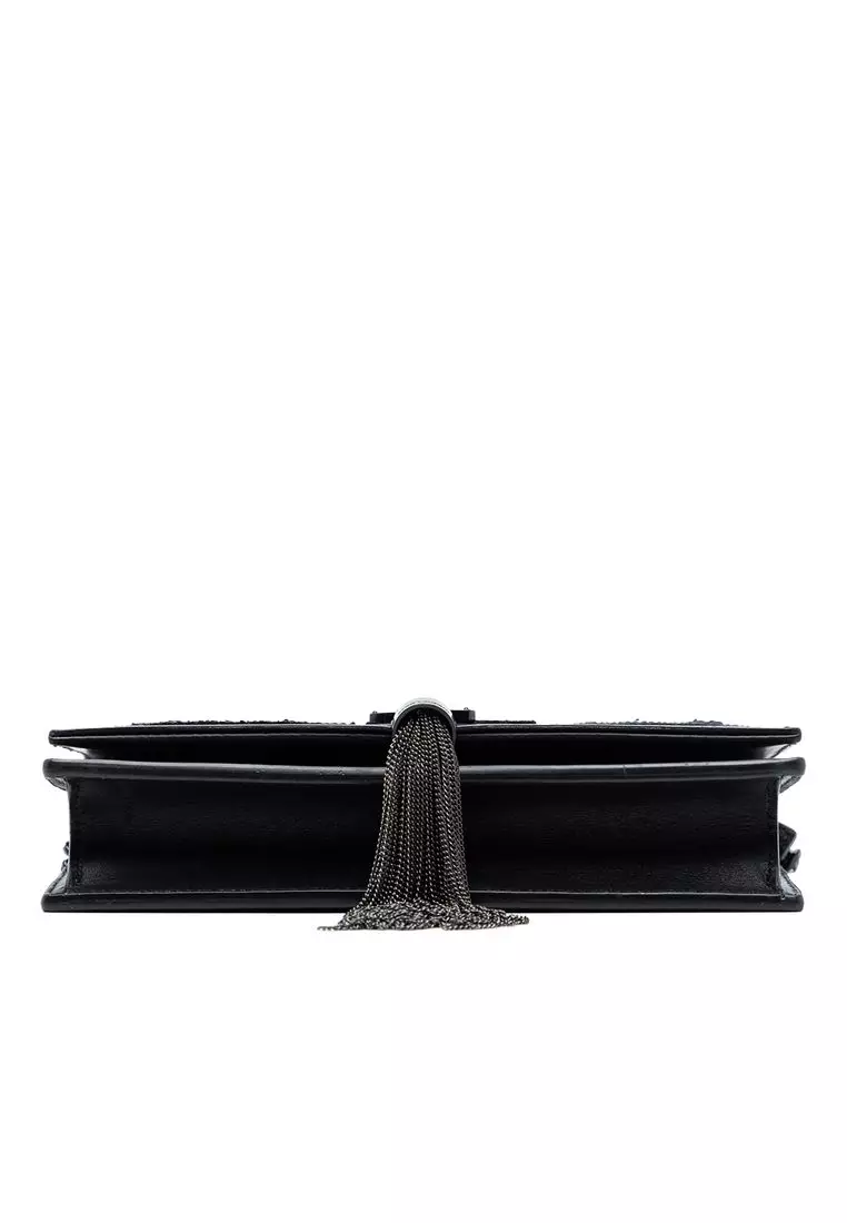 Pre-Loved Saint Laurent Calfskin Cloud Star Applique Classic Monogram Kate Tassel Wallet On Chain