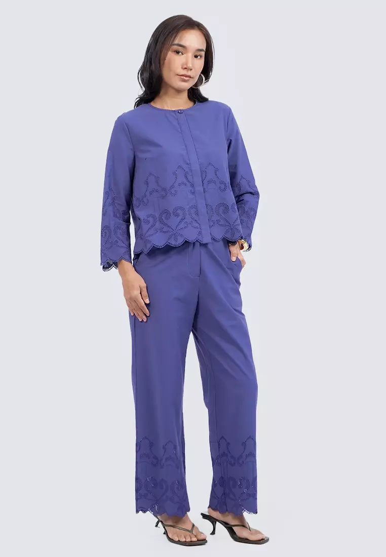 Scalloped Hem Long Sleeve Blouse NAVY